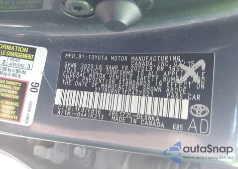 2015 Toyota Corolla Le from USA, damaged, VIN 2T1BURHE1FC477021